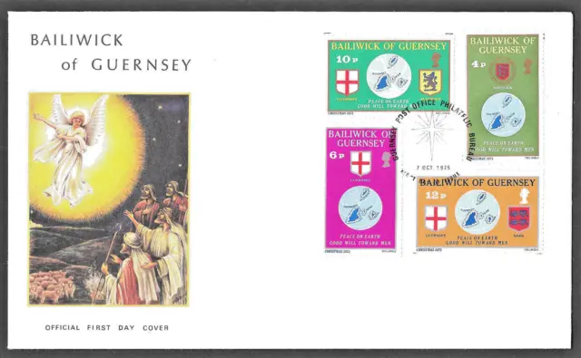 GUERNSEY 1975 CHRISTMAS UNADDRESSED FDC with PB GUERNSEY P/MK