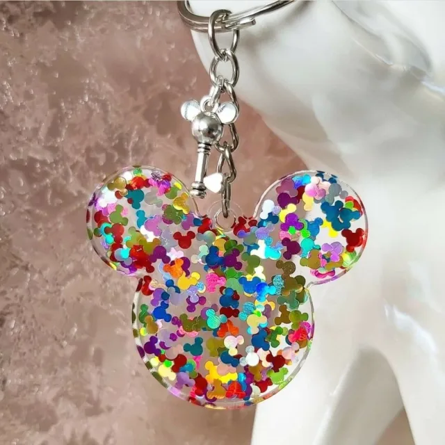 Disney Mickey Mouse Rainbow Glitter Handmade Keyring & Key Charm - gift idea