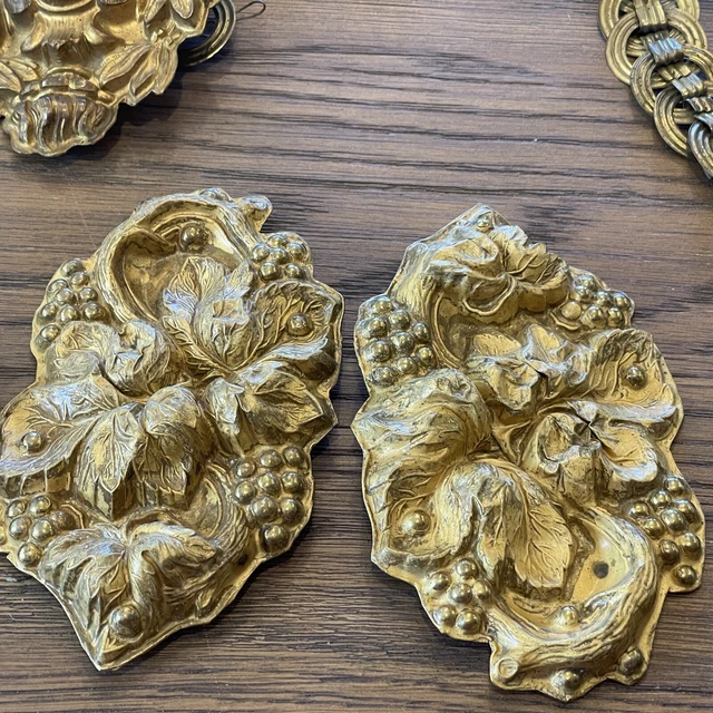 Curtain Drapery Tie Backs Pressed Brass Floral Designs Lot Antique 3