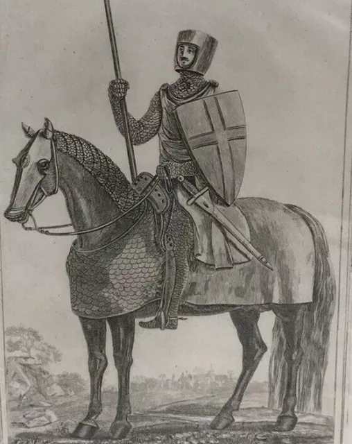 Antique Military Engraving 1801 Soldier Horse Horseback Armour J Hamilton