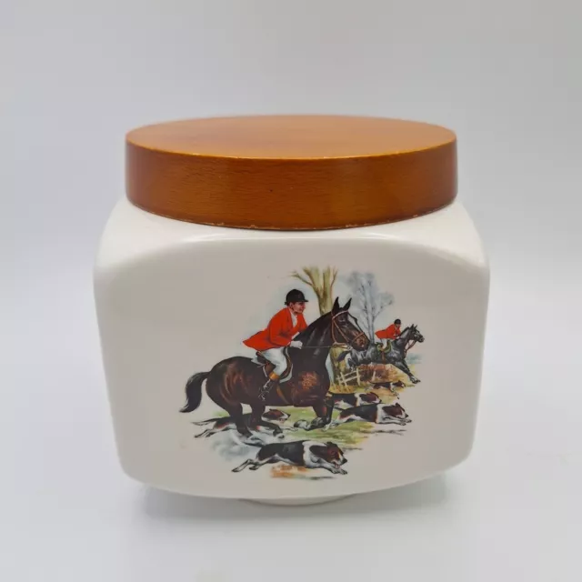 Whitecross Handmade Humidor Tobacco Jar Wood Lid Hunt Scenes Vintage Italy 5"