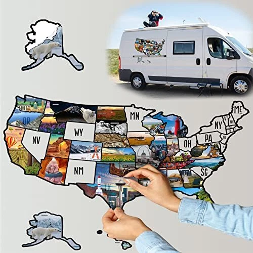 RV United States Travel Sticker & Visited Map，Travel Trailer Camper L-24“x16”in