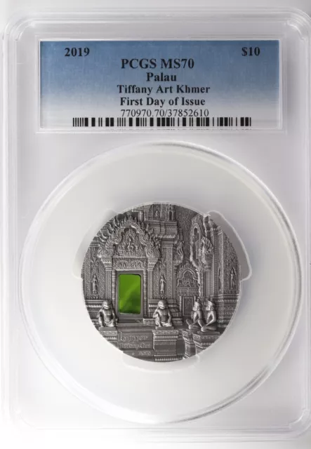 2019 Palau Tiffany Art Khmer 2oz Silver PCGS MS70 First Day Of Issue $10