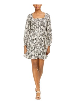 BAR III Womens Beige Long Sleeve Square Neck Above The Knee Fit + Flare Dress XS