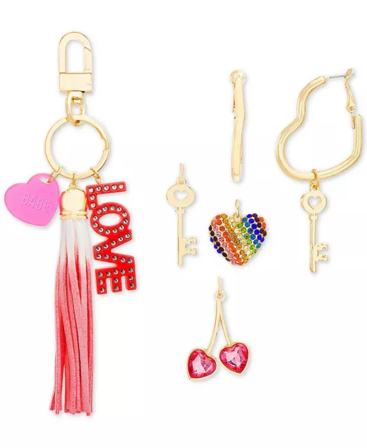 Steve Madden Interchangeable Charm Key Ring & Heart Hoop Earrings Set