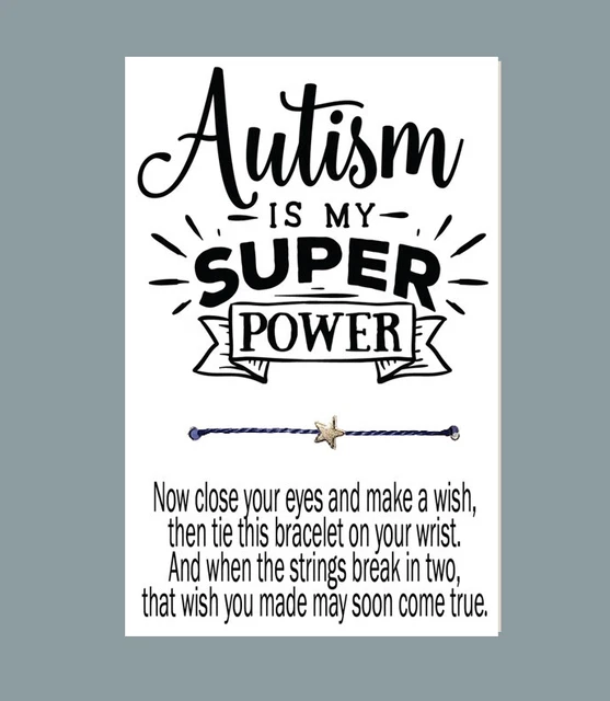 Autism Is My Super Power Gift Card Tie On Cord Star Charm Make A Wish Bracelet