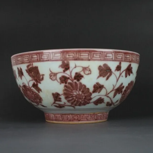 Chinese Alum Red Porcelain Ming Xuande Flowers Design Big Bowl 19.69 inch