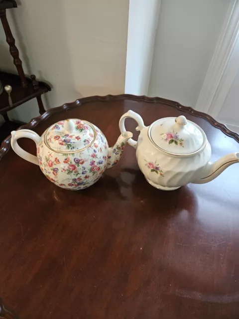 Vintage Tea Pot Duo: Dorset Cheery Chintz Erphila Germany & Windsor Gold Trimmed