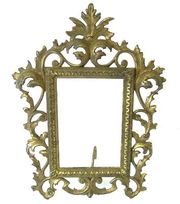 Antique Old Free Standing Brass Metal Ornate Victorian Picture Frame Decorative