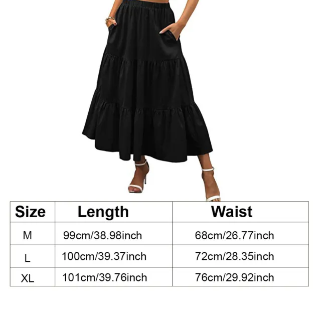 Summer Maxi Women Skirt With Pocket Elastic Waist Solid Pleated Swing