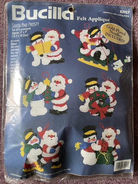 Bucilla SANTA & FROSTY muñeco de nieve fieltro kit de adorno de Navidad #83957 conjunto de 6 NUEVO