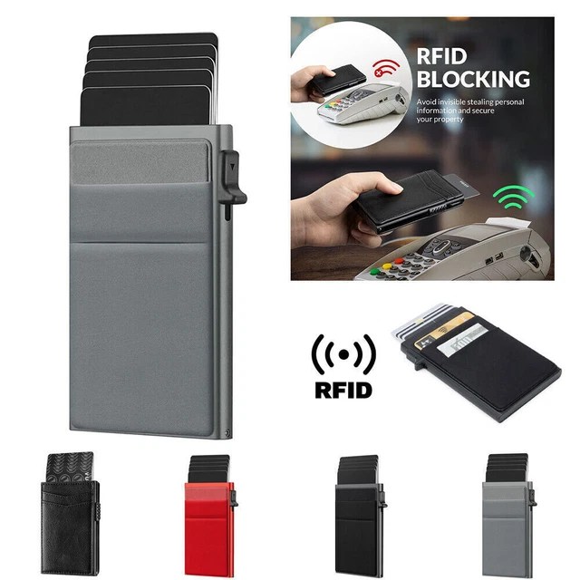 Portafoglio I-Fuel I-F1/B Pop-up In Alluminio – Porta Carte RFID Con Meccanismo A Scorrimento, Contiene 5 Carte, Nero, Sottile E Minimalista - 4