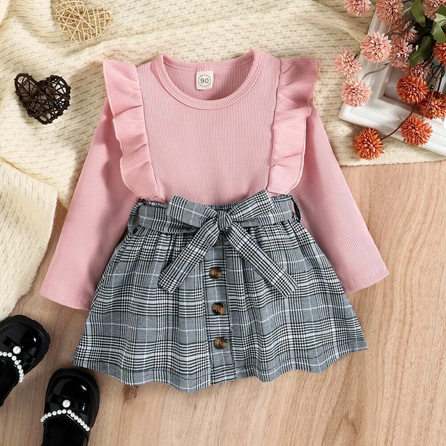 Kids Baby Girls Ruffle Tops + Skirts Outfits Toddler Party Dress Clothes Set UK 10