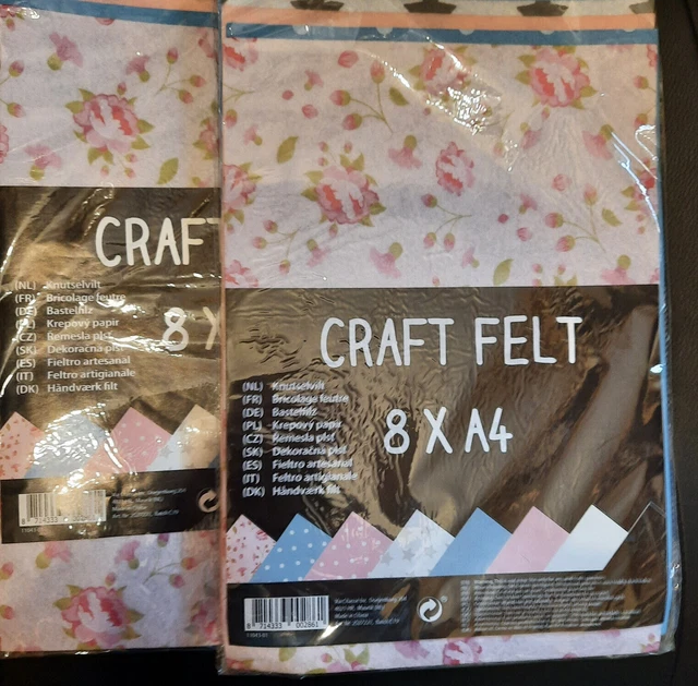 Bastelfilz A4  1mm  Stärke - 16 Bogen versch. Farben Blumen Sterne Uni basteln