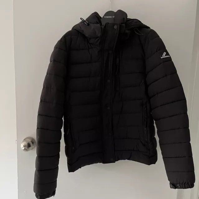 SUPERDRY Classic Fuji Padded Jacket Black AU 12 AU 14 Winter Puffer Coat Hood