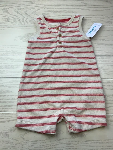 Carter's Sleeveless Henley Romper, Baby Boy's Size 18M, Beige NEW MSRP $20