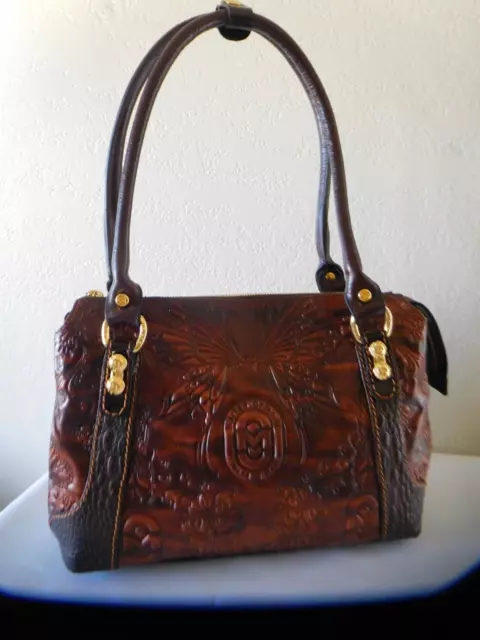 New MARINO ORLANDI Tooled Leather Butterfly Logo Satchel, Handbag, Purse
