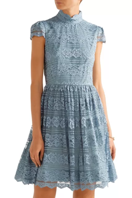 Alice + Olivia Maureen Cap Sleeve Lace Dress Blue Open Back Size 0 NWOT