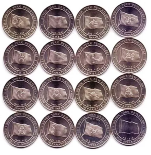 Turkey 2015, Great Turkic Empire, 16 Pcs, Commemorative Coins, UNC