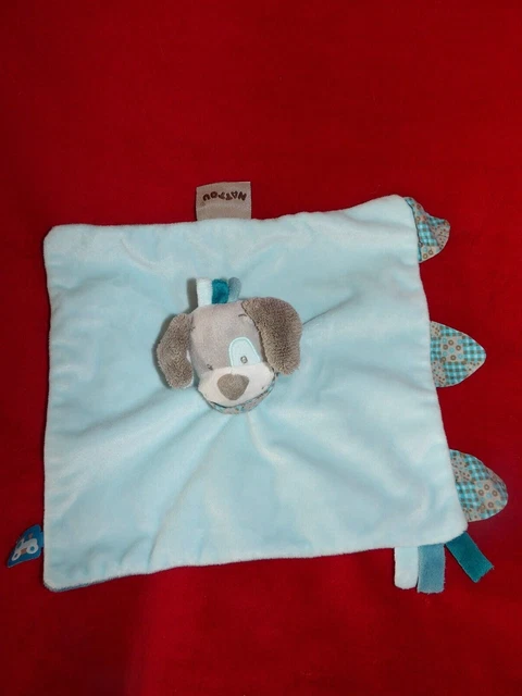 Doudou plat Chien Bleu gris Cyril et Gaston Nattou