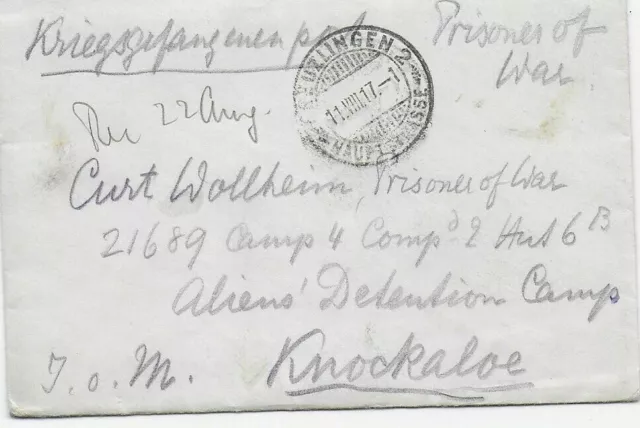 Kgf, PoW: Brief 1917 aus Kreuzlingen nach Knockaloe Internment Camp, Isle of Man