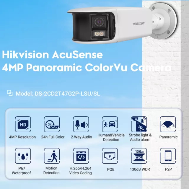 Hikvision 4MP ColorVu 180° Panoramic Camera DS-2CD2T47G2P-LSU/SL MIC Speaker POE 2