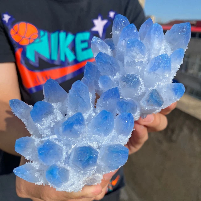 632g New Find sky blue Phantom Quartz Crystal Cluster Mineral Specimen Healing