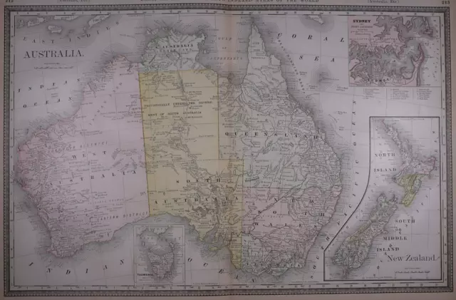 1882 (Lg 15"x21") R. McNally Atlas Map ~ AUSTRALIA, NEW ZEALAND ~ Free S&H