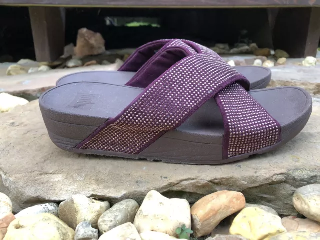 Fitflop Womens Ritzy Micro Crystal Slide Sandal Shoes Purple Sz 8 MSRP $100