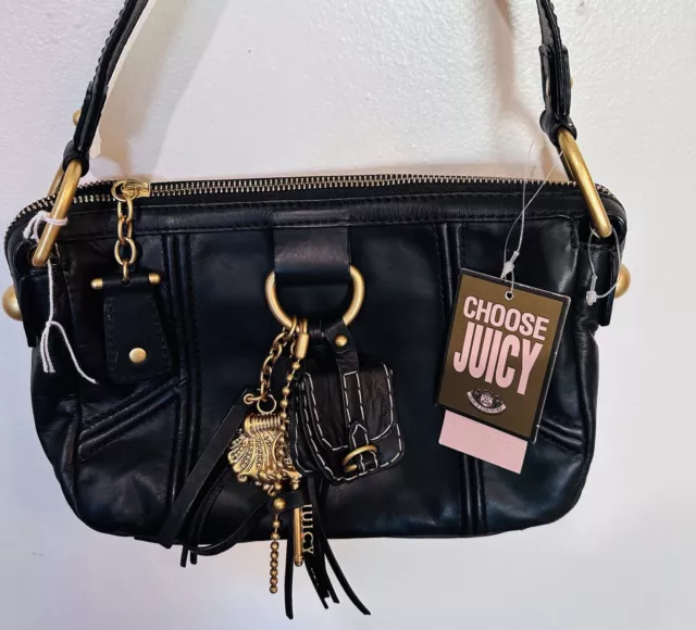 Juicy Couture Y2K Cow Hide Leather Bag With Gold Charms Brand New With Tags 228$