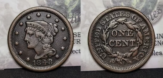 1848 Braided Hair Large Cent 1c