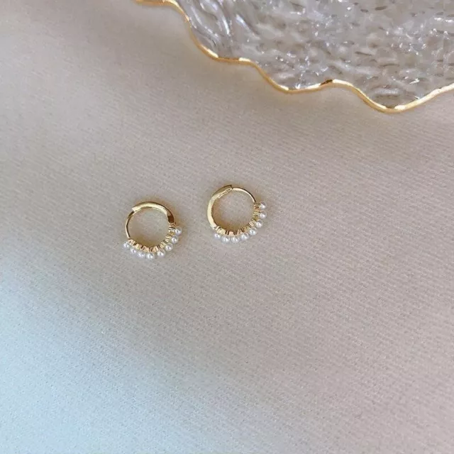 18K Gold Plated White Pearl Gold Hoop Earrings for Women,Small Hoop Earrings