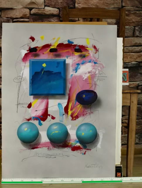 unleserlich signiert Newton Neutron Acryl Gemälde abstrakt Komposition Kugeln 2