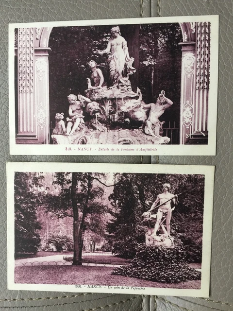 2 CPA Sepia NANCY UN COIN DE LA PEPINIERE + DETAILS DE LA FONTAINE D'AMPHITRITE