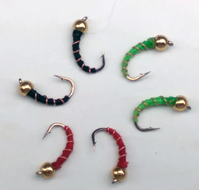 6 Zebra Midge Tungsten flies -  3 color  Combo Trout, Bass Fly Fishing Flies