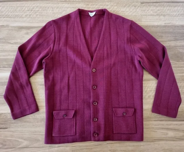 Vintage Crestknit Pure New Wool Cardigan V-neck Button Front Women's Size 22