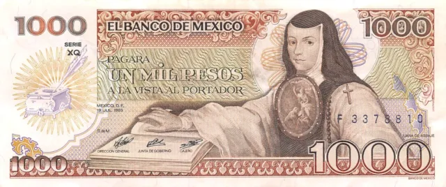 Mexico  1000  Pesos  19.7.1985  Series  XQ  Prefix  F  Circulated Banknote WH2