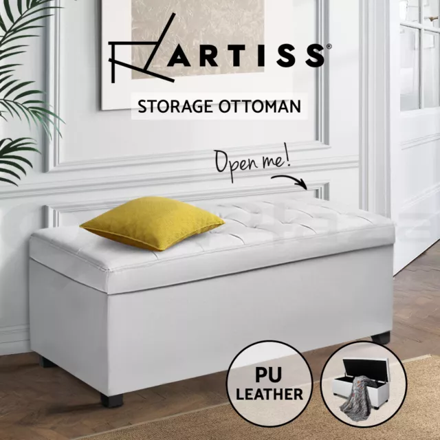 Artiss Storage Ottoman Blanket Box Bench 97cm Leather Chest Foot Stool White