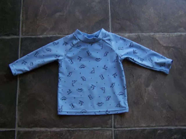 Baby Boy's Blue & Black Dinosaurs Long Sleeve Rashie Rash Vest Shirt Top Size 00