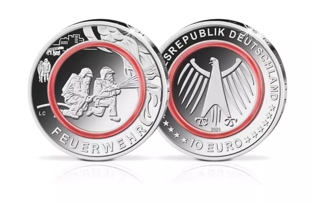 10 Euro Münze Feuerwehr 2023 Bankfrisch Stempelglanz feuerroter Polymer-Ring