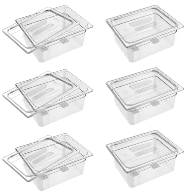 6 Pack 1/2 Size 6'' Deep Clear Food Pans with Lids, Commercial Food Pans Poly...