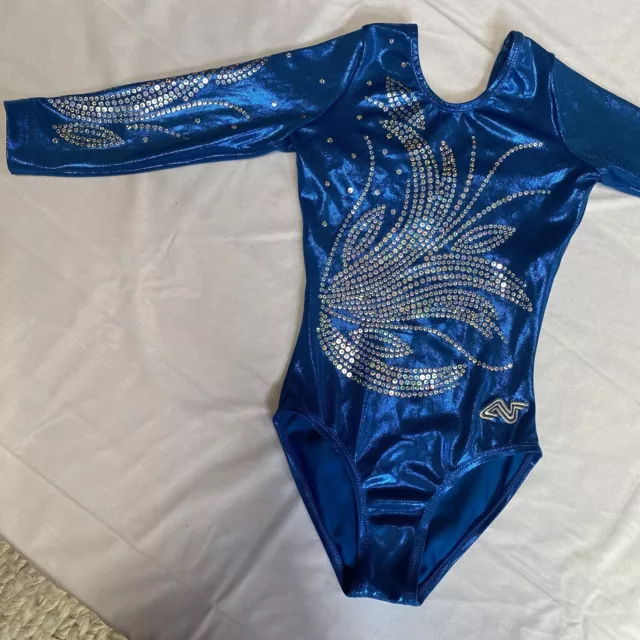 Alpha Factor Gymnastics Leotard  Royal Blue Crystals Competition Child Large