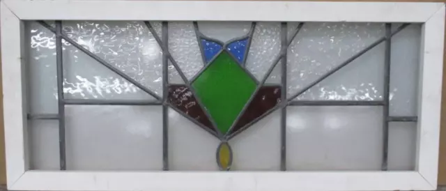 OLD ENGLISH LEADED STAINED GLASS WINDOW TRANSOM Cute Geometric 33" x 14.25"