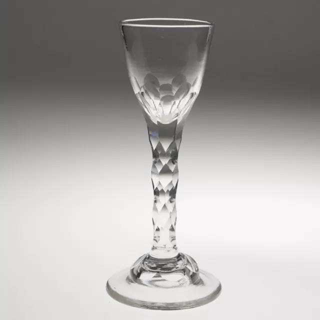 Very Rare Early Facet Cut Wine Glass With Domed Foot c1750
