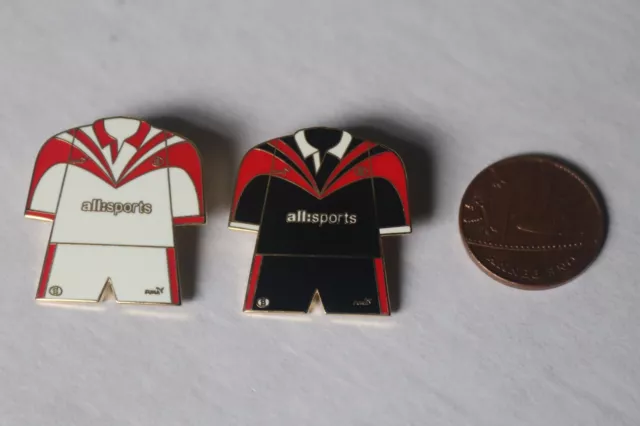 2 St Helens Rugby League Football Club enamel pin badges c2004 Home Away Strip