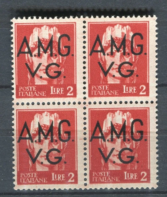 ITALY; 1947 Trieste Optd. issue fine MINT MNH Unmounted BLOCK of 4, 2L