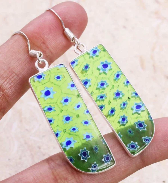 Dichroic Glass 925 Silver Plated Handmade Earrings of 2" Ethnic Gift