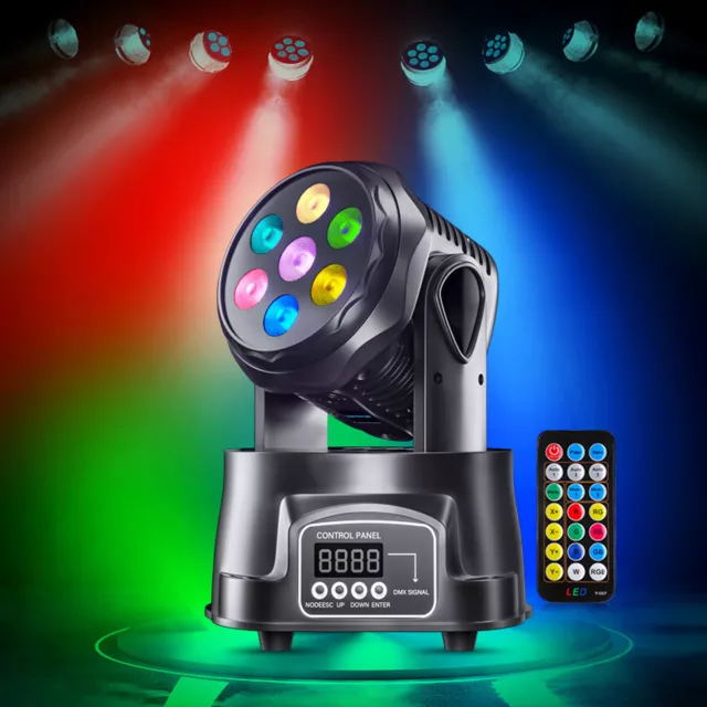 105W 7 LED RGBW Moving Head Disco Lichteffekt DMX Mini Wash Bühnenlicht DJ Party 2