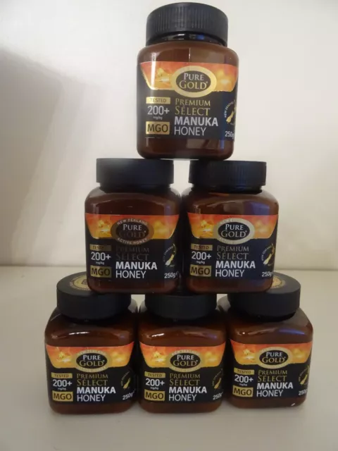 5 x 250g pure gold manuka honey 200+MGO 1.25kg total weight BB 25/09/25