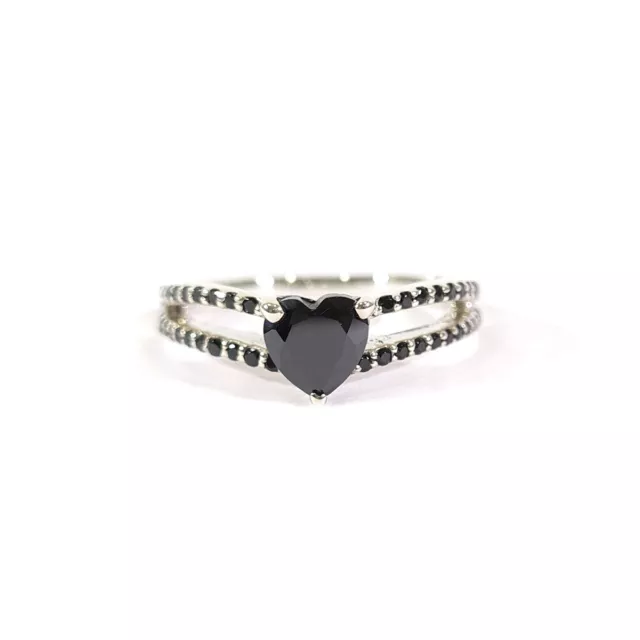 Forme Coeur Onyx Noir Fiançailles Bague Mariage Bague Argent Sterling